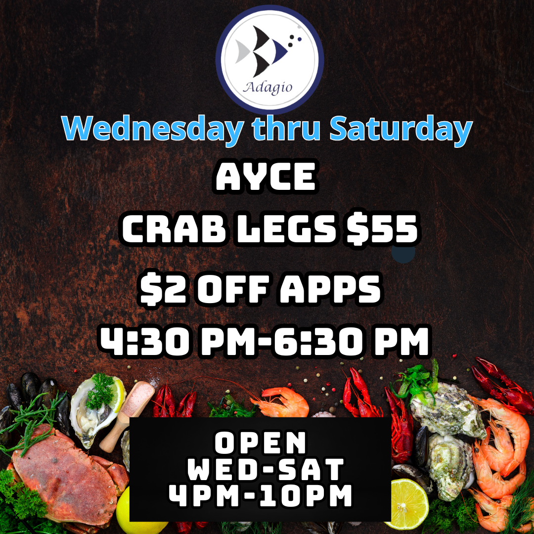 Updated 2025 Adagio seafood specials flier